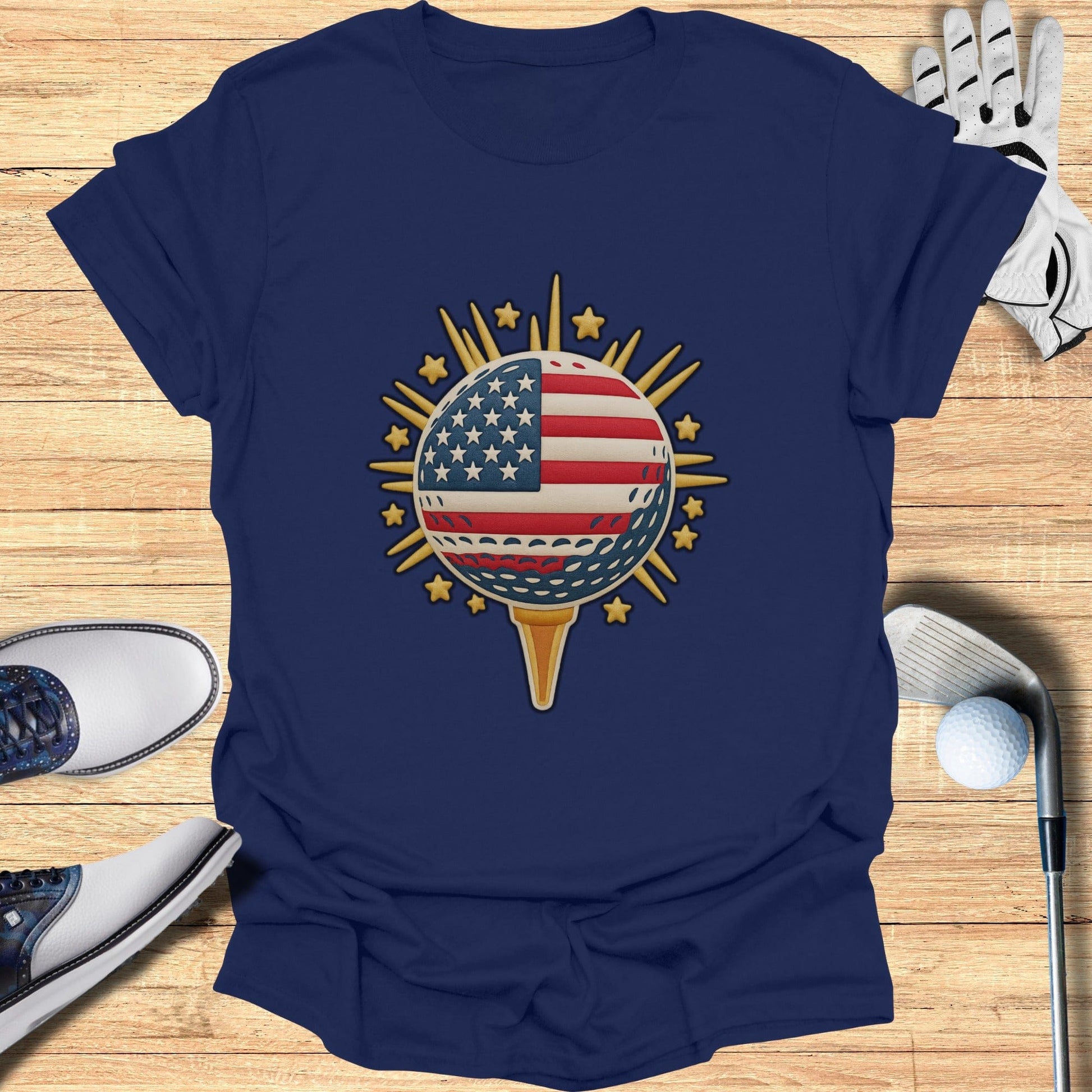 American Flag Golf Ball and Tee Graphic T-Shirt