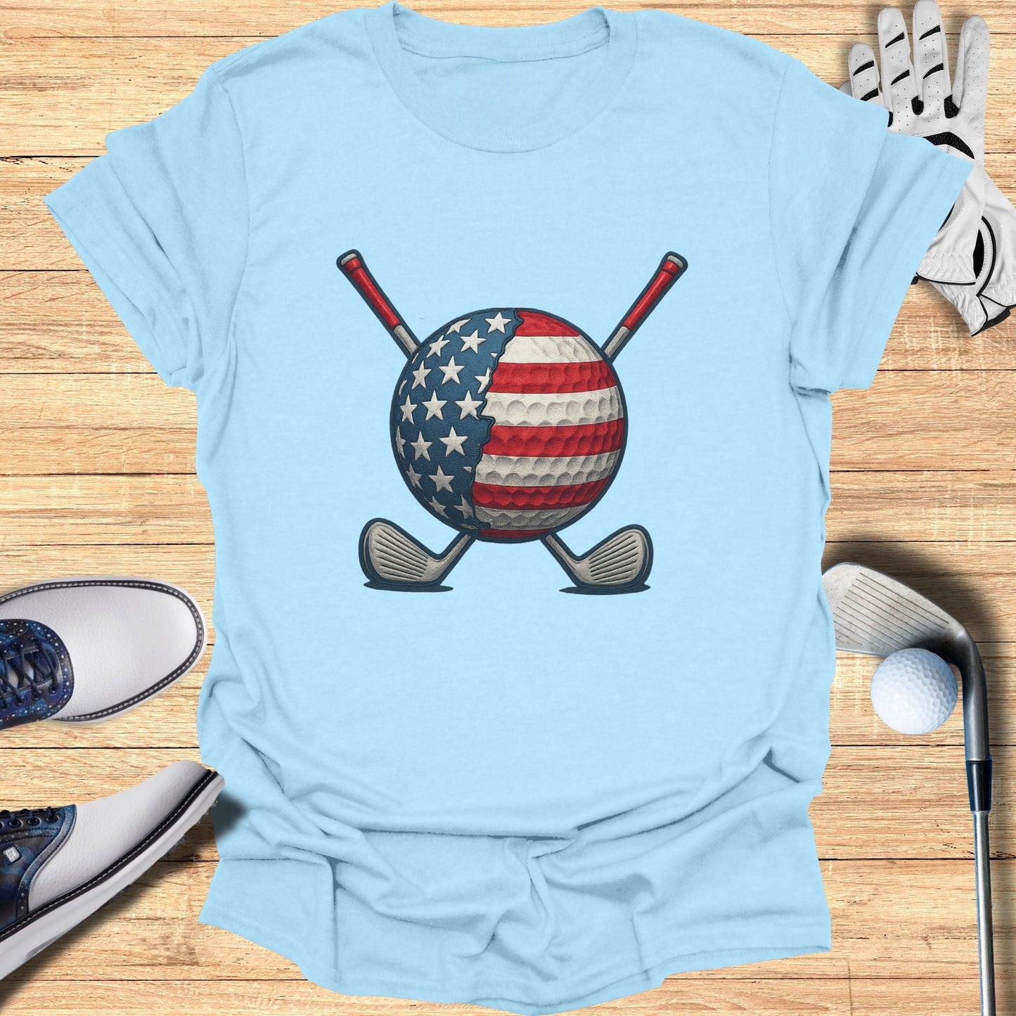 American Flag Golf Ball and Clubs Graphic T-shirt
