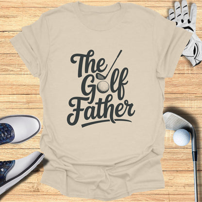 T-shirt with "The Golf Father" text and golf accessories.