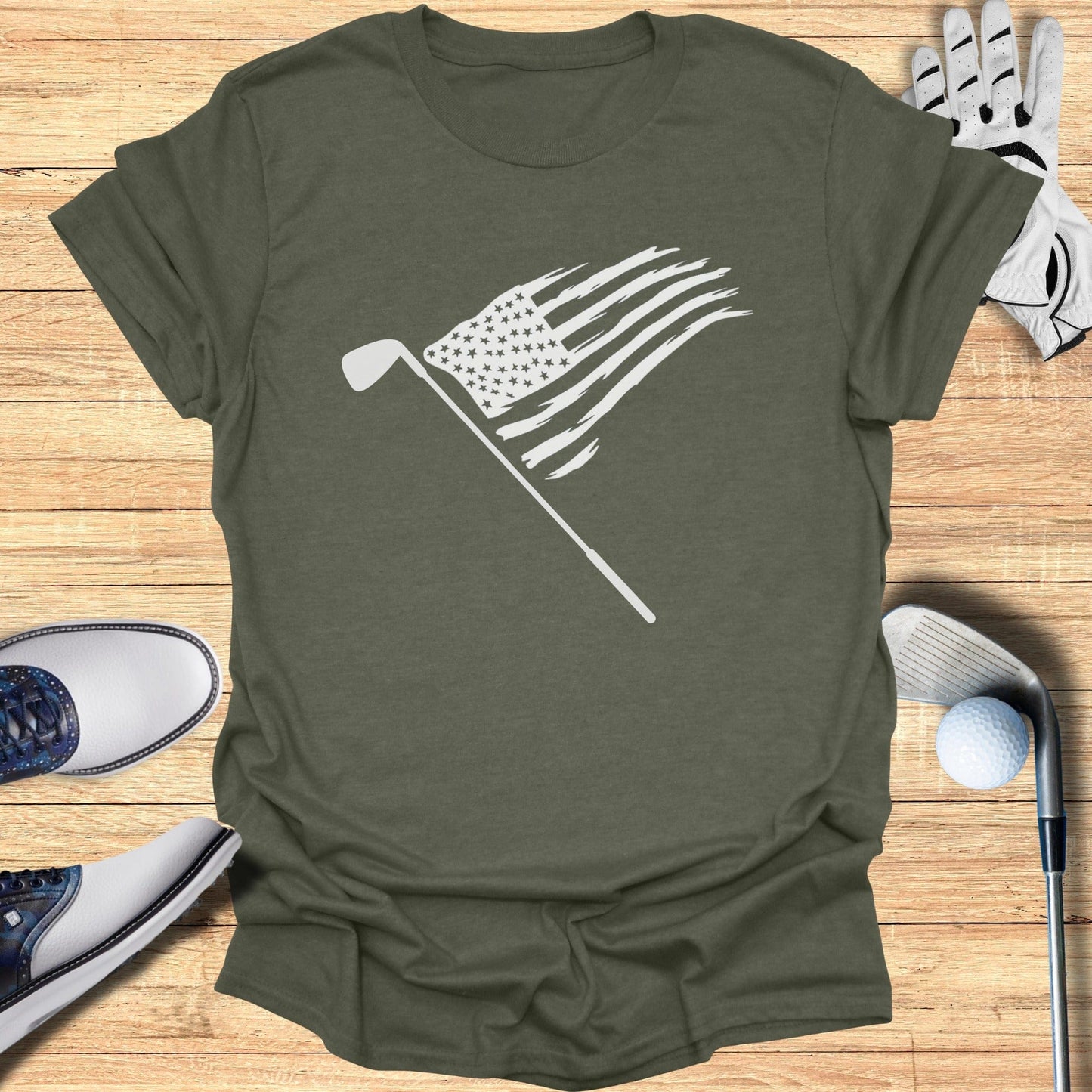 Distressed American Flag Golf Club T-Shirt product