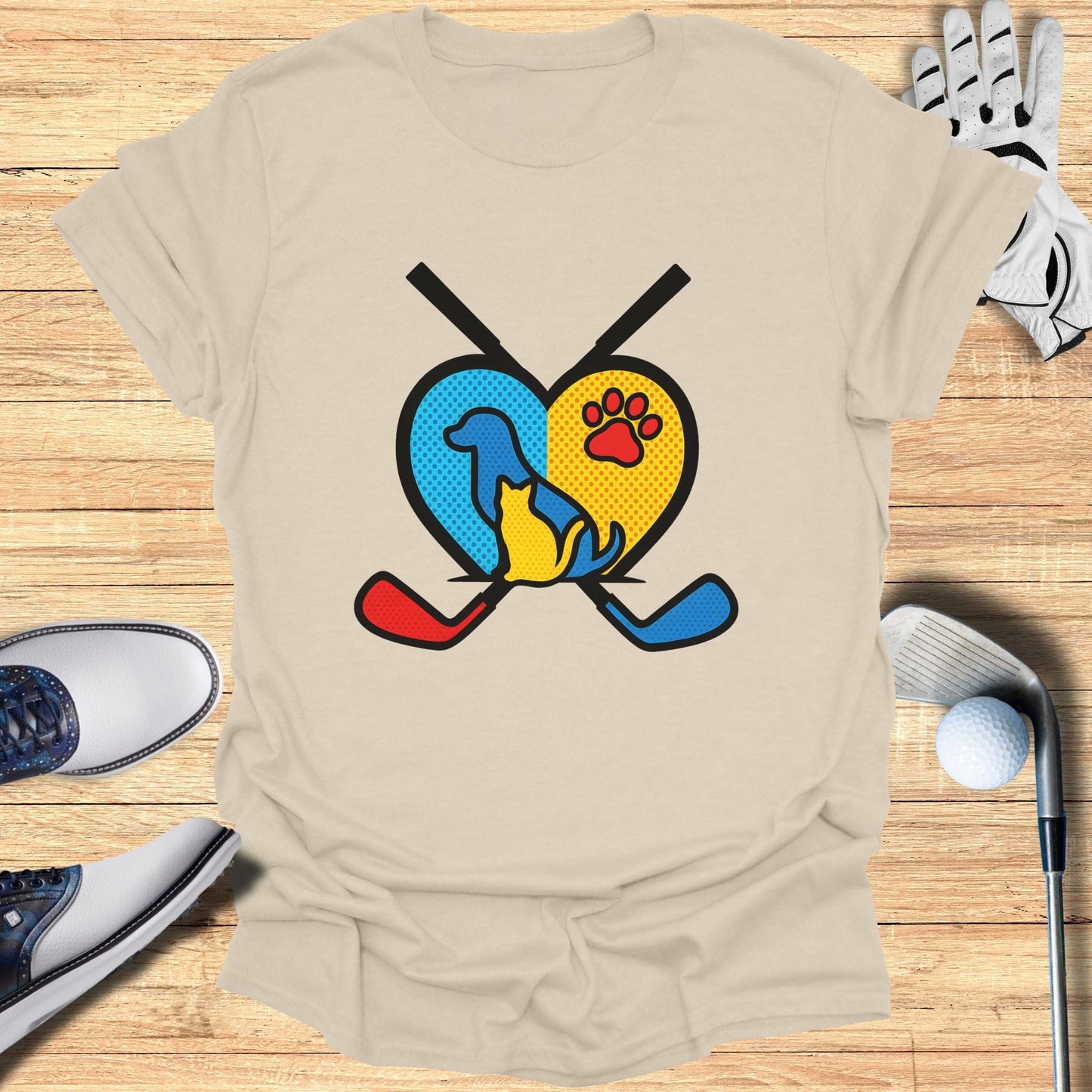 Cute Dog and Cat Heart Design T-shirt
