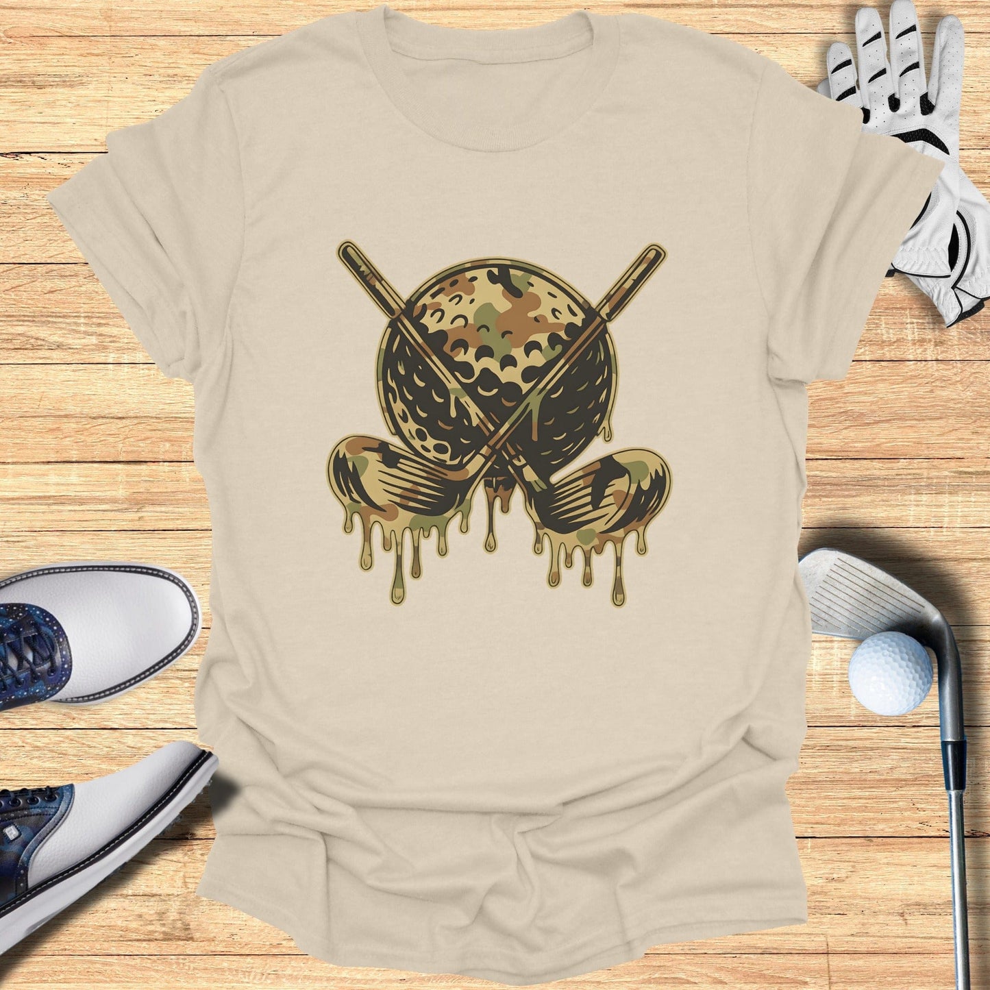Camouflage Golf Ball and Clubs Graphic T-Shirt