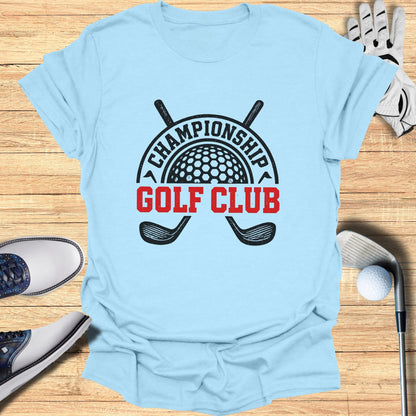 Light blue t-shirt with "Championship Golf Club" text and crossed clubs.