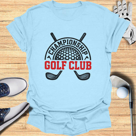 Light blue t-shirt with "Championship Golf Club" text and crossed clubs.