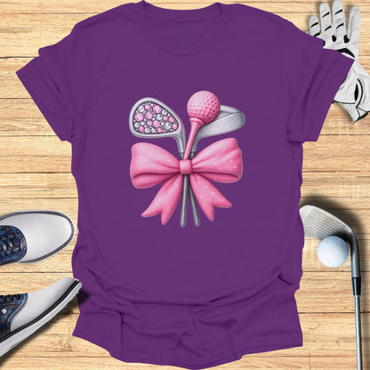 Pink Bow Golf Clubs Graphic Design Tee Shirt