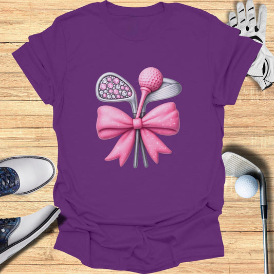 Pink Bow Golf Clubs Graphic Design Tee Shirt