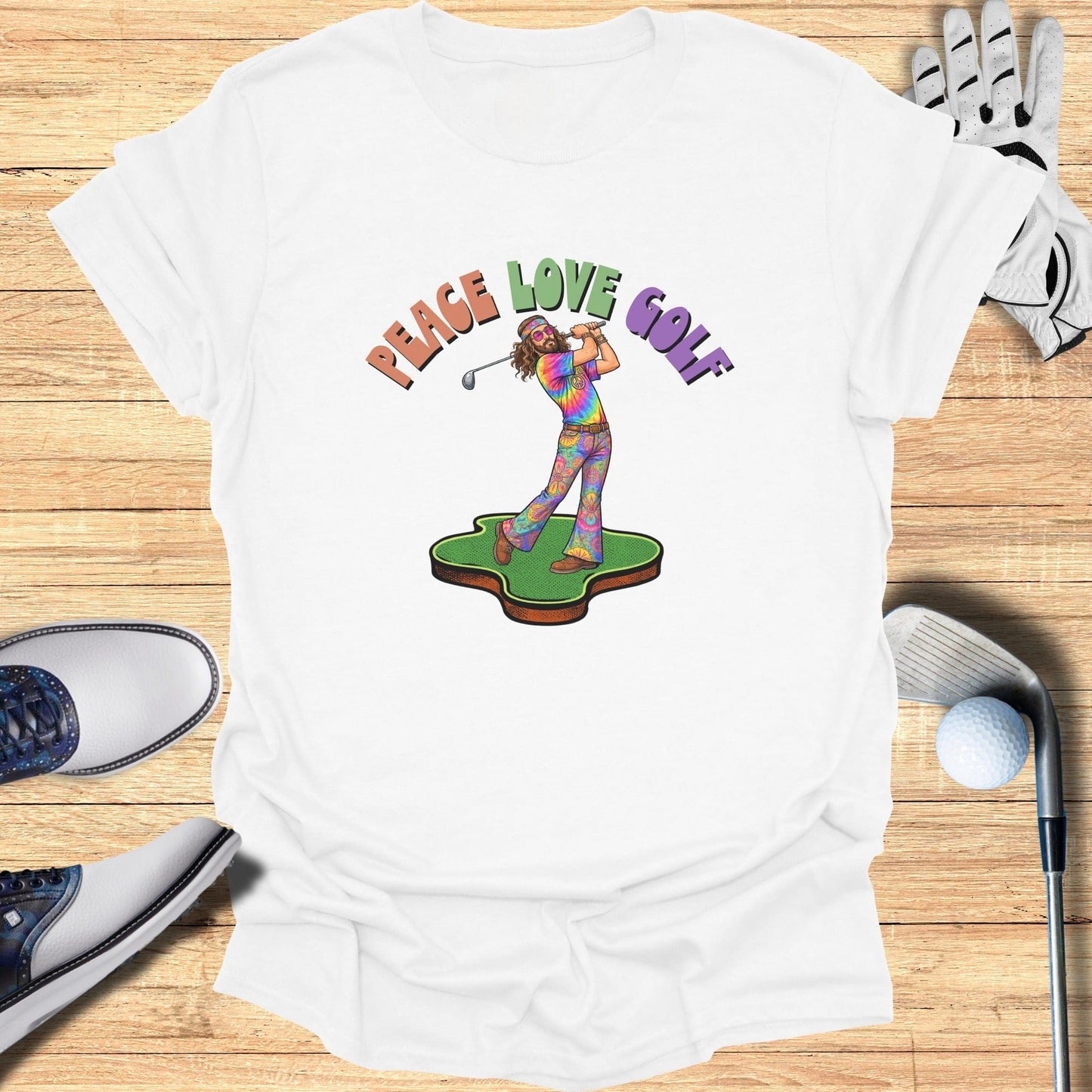 Peace Love Golf Hippie Artwork T-Shirt