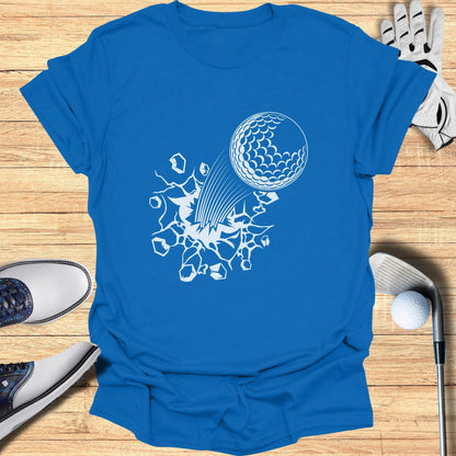 Golf Ball Crashing Through Wall Design Tee