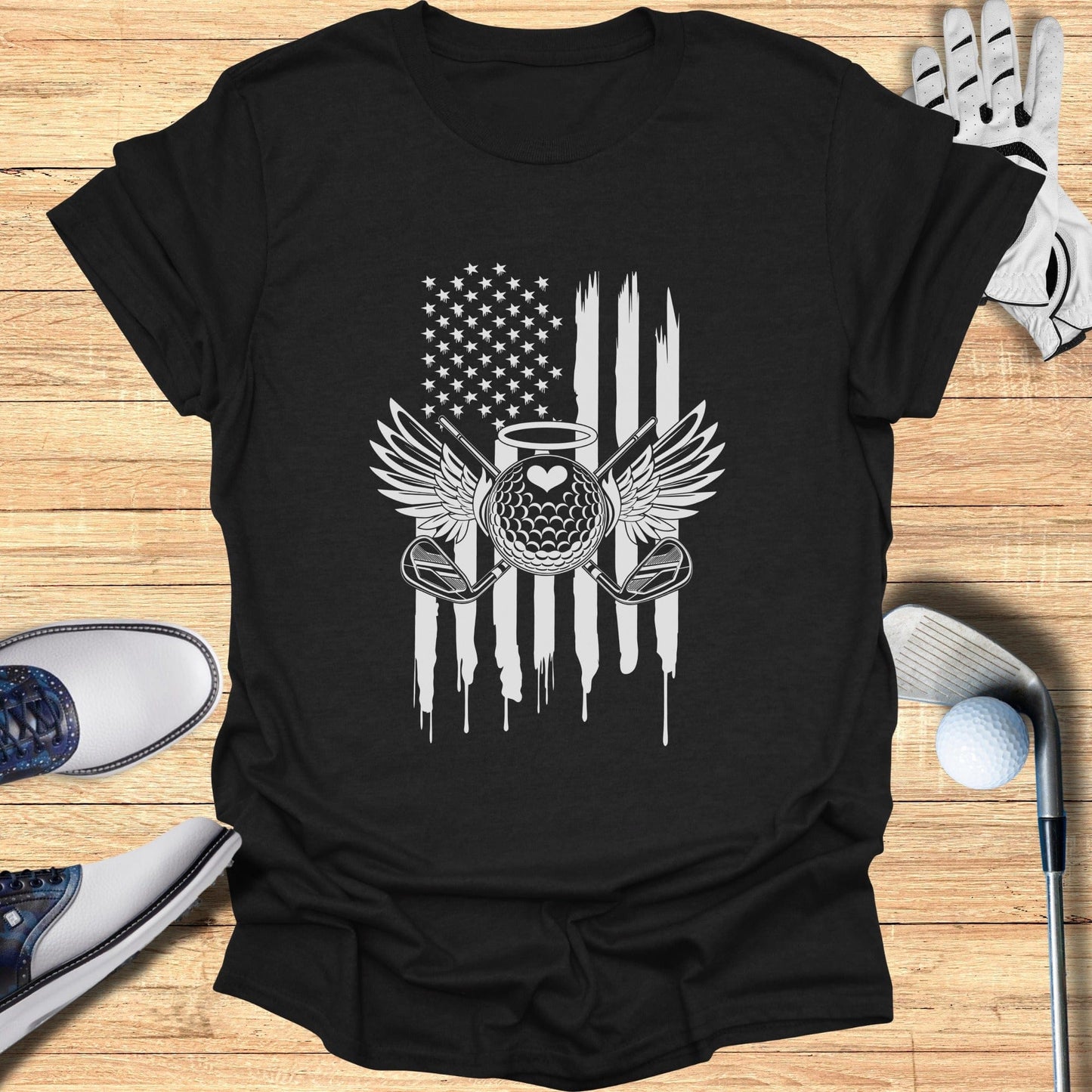 American Flag Skull Wings Graphic T-shirt