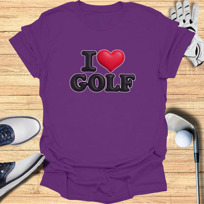 I Love Golf Purple Shirt with Bold Heart Design