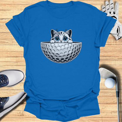 Adorable Kitten Peeking from Golf Ball Design Shirt