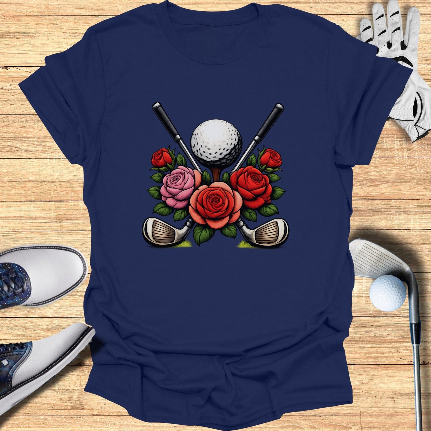 Golf Clubs and Roses Graphic Design Shirt