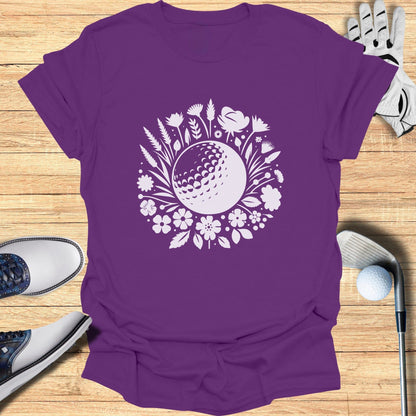 Golf Ball and Floral Design Purple T-Shirt