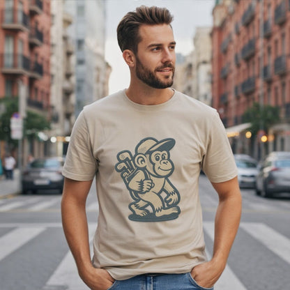 Graphic T-Shirt with Cartoon Golfing Monkey Design