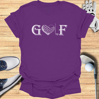 Unique Purple Golf Tshirt with Creative Golf Ball Design
