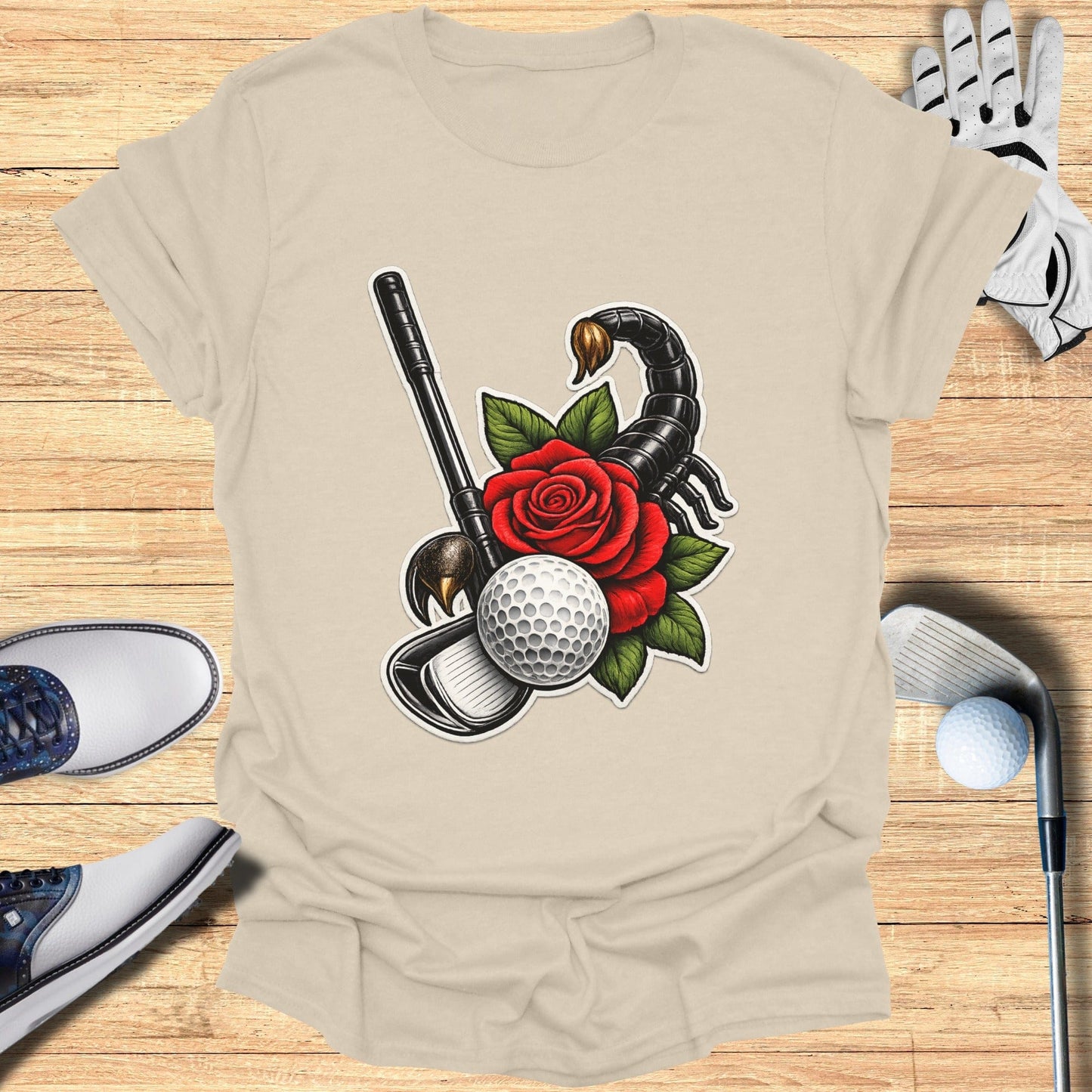 Golf Club Scorpion Rose Graphic Tee for Golf Enthusiasts