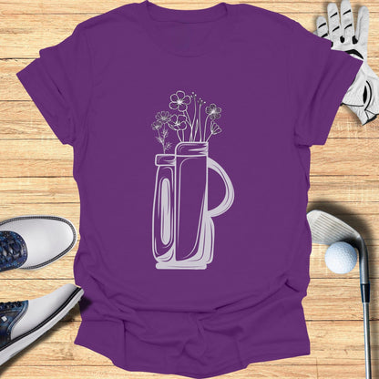 Purple T-shirt with Vase and Flowers Graphic Design