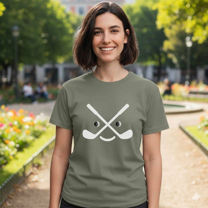 Smiling Crossed Hockey Sticks Graphic Tee