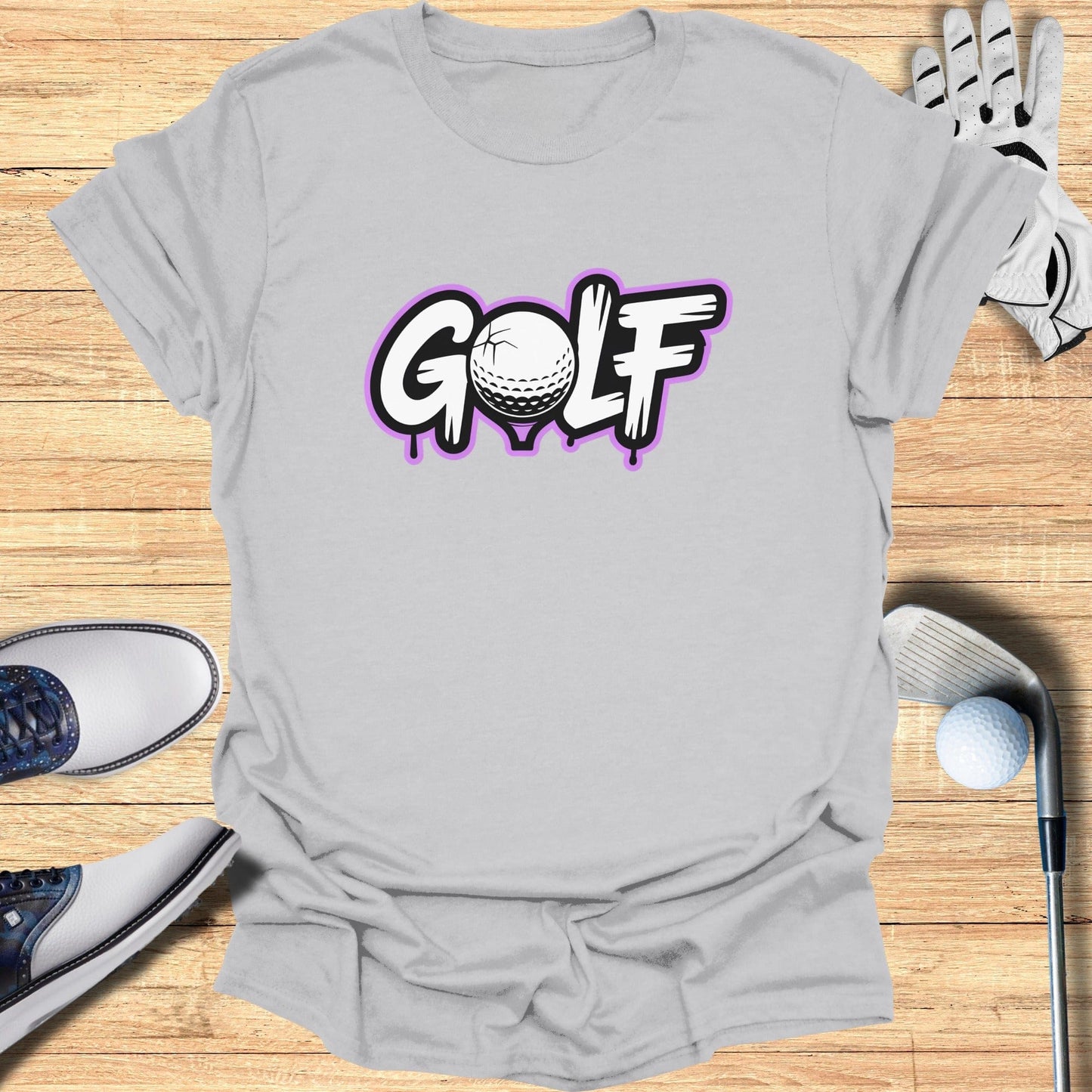 Cartoon Golf Ball Graphic on Grey Tee Shirt
