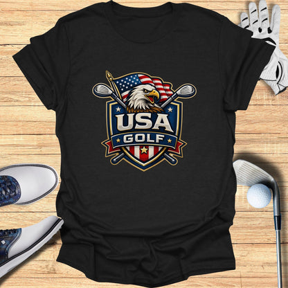Patriotic USA Golf Eagle Badge Graphic T-Shirt