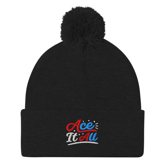 Ace It All Embroidered Golf Pom-Pom Beanie - Funny Golf Tee by Swing Epic