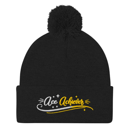 Ace Achiever Embroidered Golf Pom-Pom Beanie - Funny Golf Tee by Swing Epic