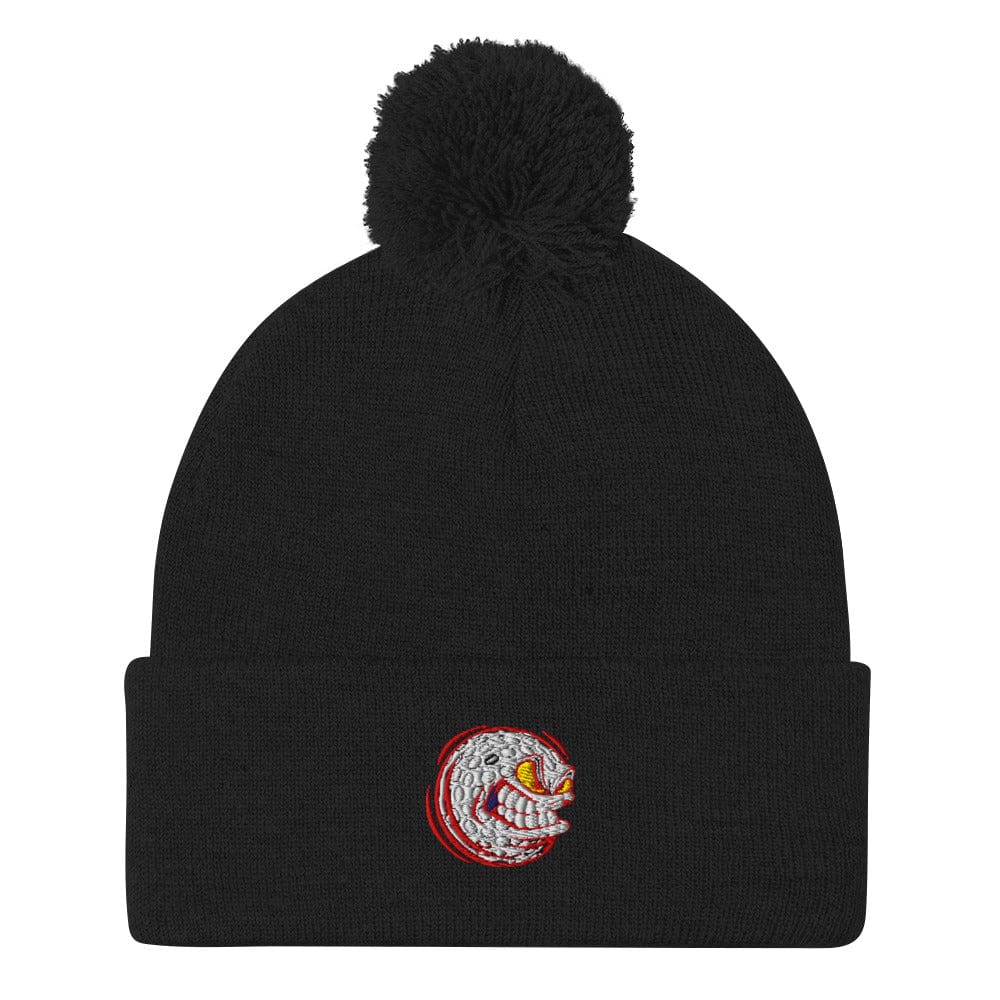 Angry Golf Ball Maniac Embroidered Golf Pom-Pom Beanie - Funny Golf Tee by Swing Epic