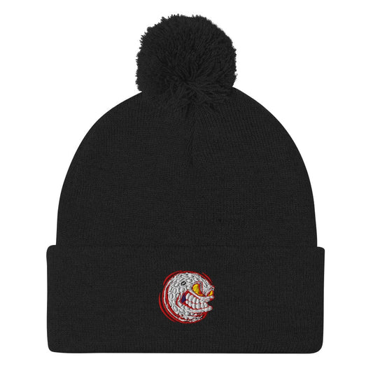 Angry Golf Ball Maniac Embroidered Golf Pom-Pom Beanie - Funny Golf Tee by Swing Epic