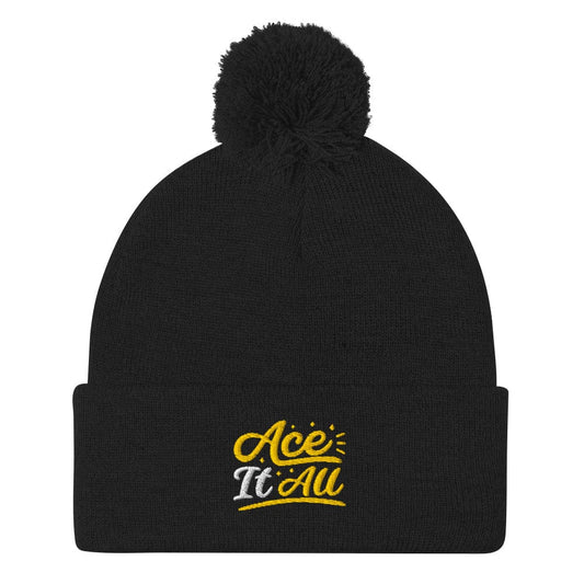 Ace It All Embroidered Golf Pom-Pom Beanie - Funny Golf Tee by Swing Epic