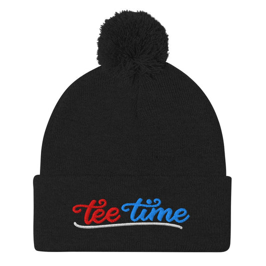 Tee Time Embroidered Golf Pom-Pom Beanie - Funny Golf Tee by Swing Epic