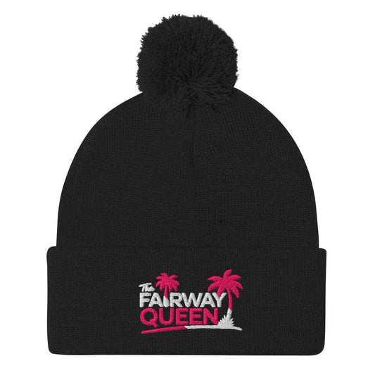 The Fairway Queen Embroidered Golf Pom-Pom Beanie - Funny Golf Tee by Swing Epic