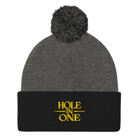 Hole In One Embroidered Golf Pom-Pom Beanie - Funny Golf Tee by Swing Epic