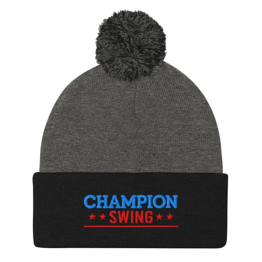 Champion Swing Stars Design Embroidered Golf Pom-Pom Beanie - Funny Golf Tee by Swing Epic