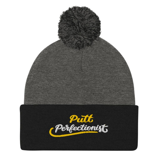 Putt Perfectionist Quirky Fun Embroidered Golf Pom-Pom Beanie - Funny Golf Tee by Swing Epic
