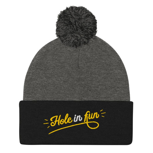 Hole in Fun Embroidered Golf Pom-Pom Beanie - Funny Golf Tee by Swing Epic