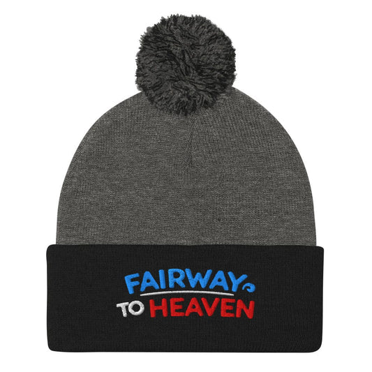 Fairway To Heaven Embroidered Golf Pom-Pom Beanie - Funny Golf Tee by Swing Epic