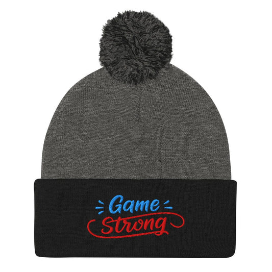 Game Strong Fun Spirit Embroidered Golf Pom-Pom Beanie - Funny Golf Tee by Swing Epic