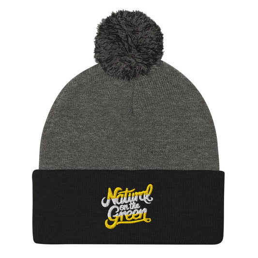 Natural On The Green Embroidered Golf Pom-Pom Beanie - Funny Golf Tee by Swing Epic