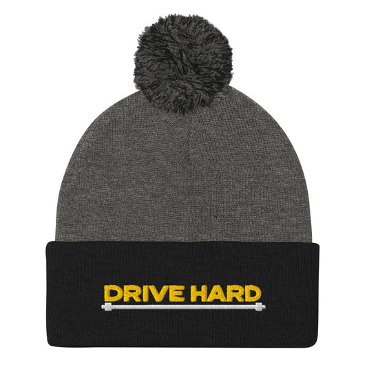 Drive Hard Embroidered Golf Pom-Pom Beanie - Funny Golf Tee by Swing Epic