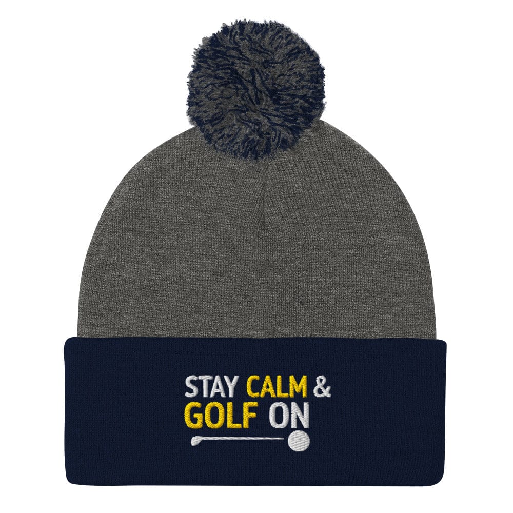 Stay Calm and Golf On Funny Embroidered Golf Pom-Pom Beanie - Funny Golf Tee by Swing Epic