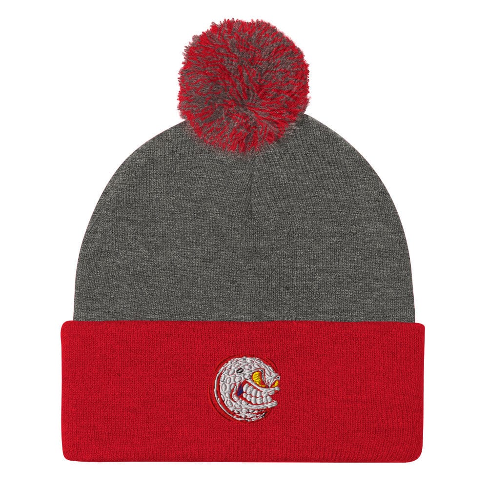 Angry Golf Ball Maniac Embroidered Golf Pom-Pom Beanie - Funny Golf Tee by Swing Epic