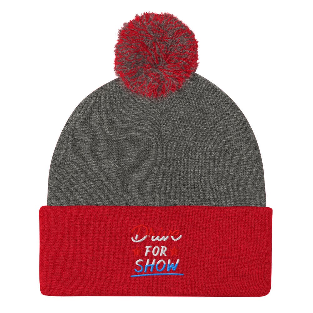 Drive For Show Patriotic Embroidered Golf Pom-Pom Beanie - Funny Golf Tee by Swing Epic