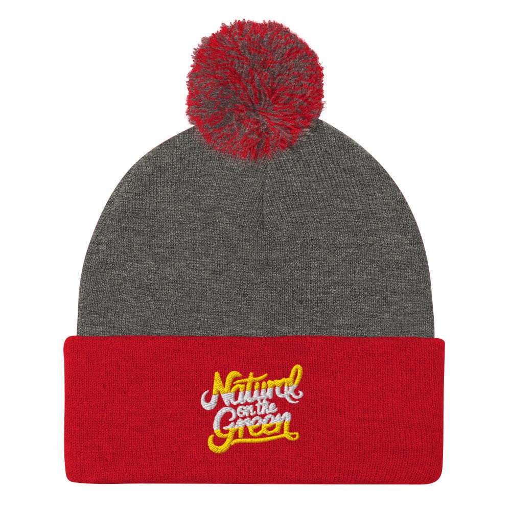 Natural On The Green Embroidered Golf Pom-Pom Beanie - Funny Golf Tee by Swing Epic