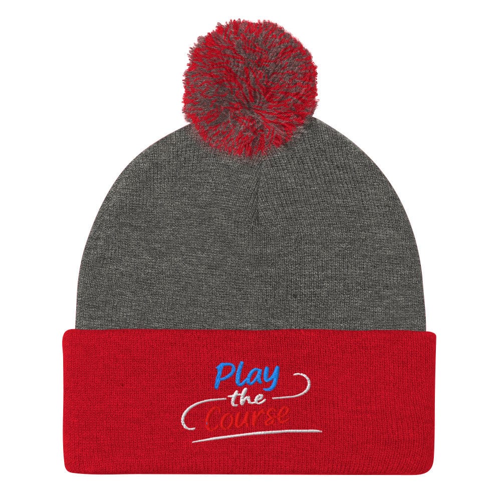 Play the Course Embroidered Golf Pom-Pom Beanie - Funny Golf Tee by Swing Epic