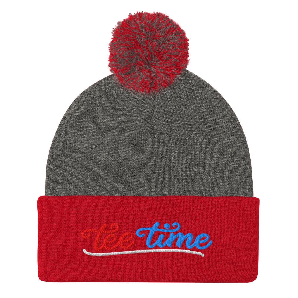 Tee Time Embroidered Golf Pom-Pom Beanie - Funny Golf Tee by Swing Epic