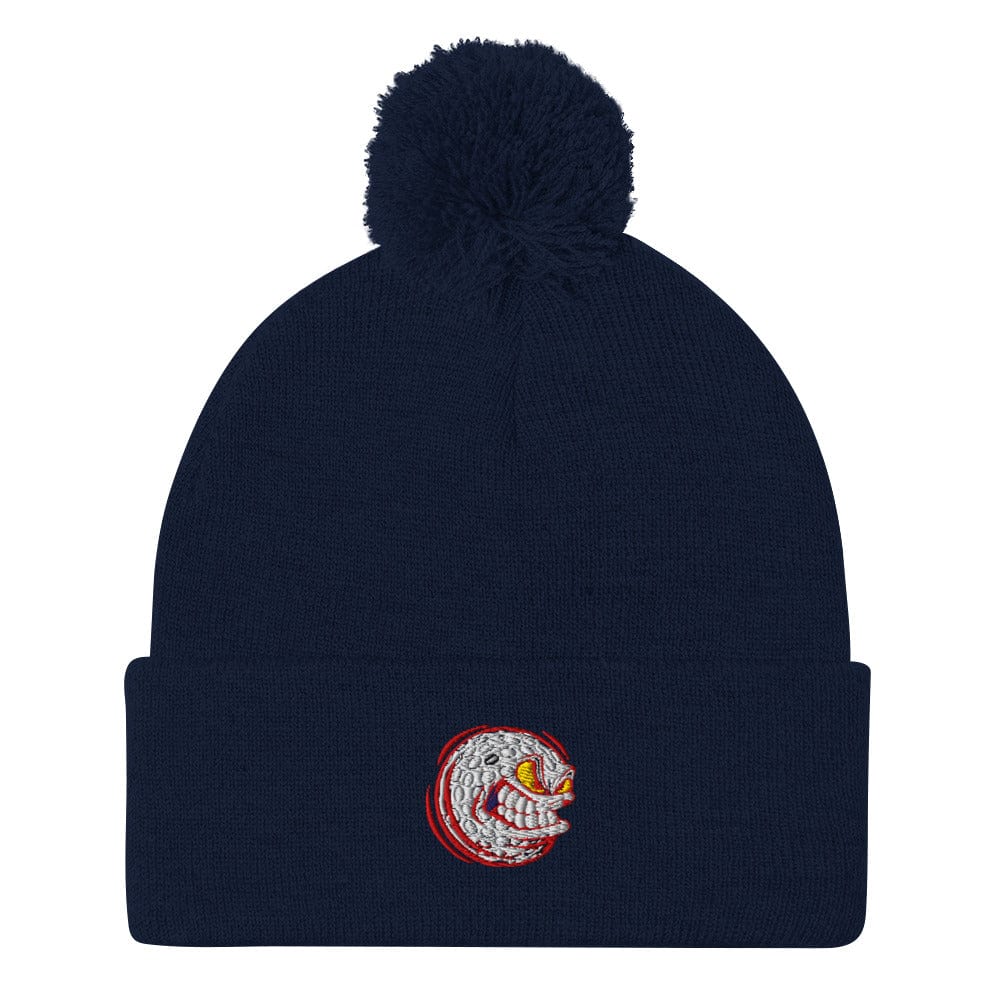 Angry Golf Ball Maniac Embroidered Golf Pom-Pom Beanie - Funny Golf Tee by Swing Epic