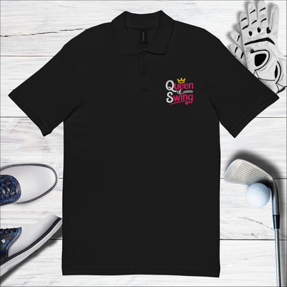 Queen of Swing Embroidered Golf Pique Polo Shirt - Funny Golf Tee by Swing Epic