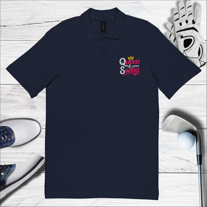 Queen of Swing Embroidered Golf Pique Polo Shirt - Funny Golf Tee by Swing Epic