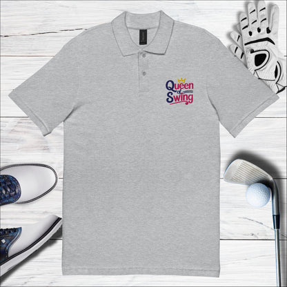 Queen of Swing Embroidered Golf Pique Polo Shirt - Funny Golf Tee by Swing Epic