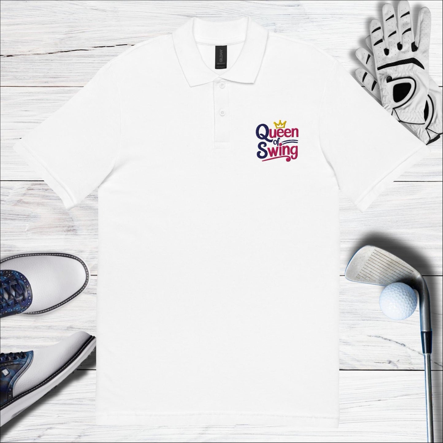 Queen of Swing Embroidered Golf Pique Polo Shirt - Funny Golf Tee by Swing Epic